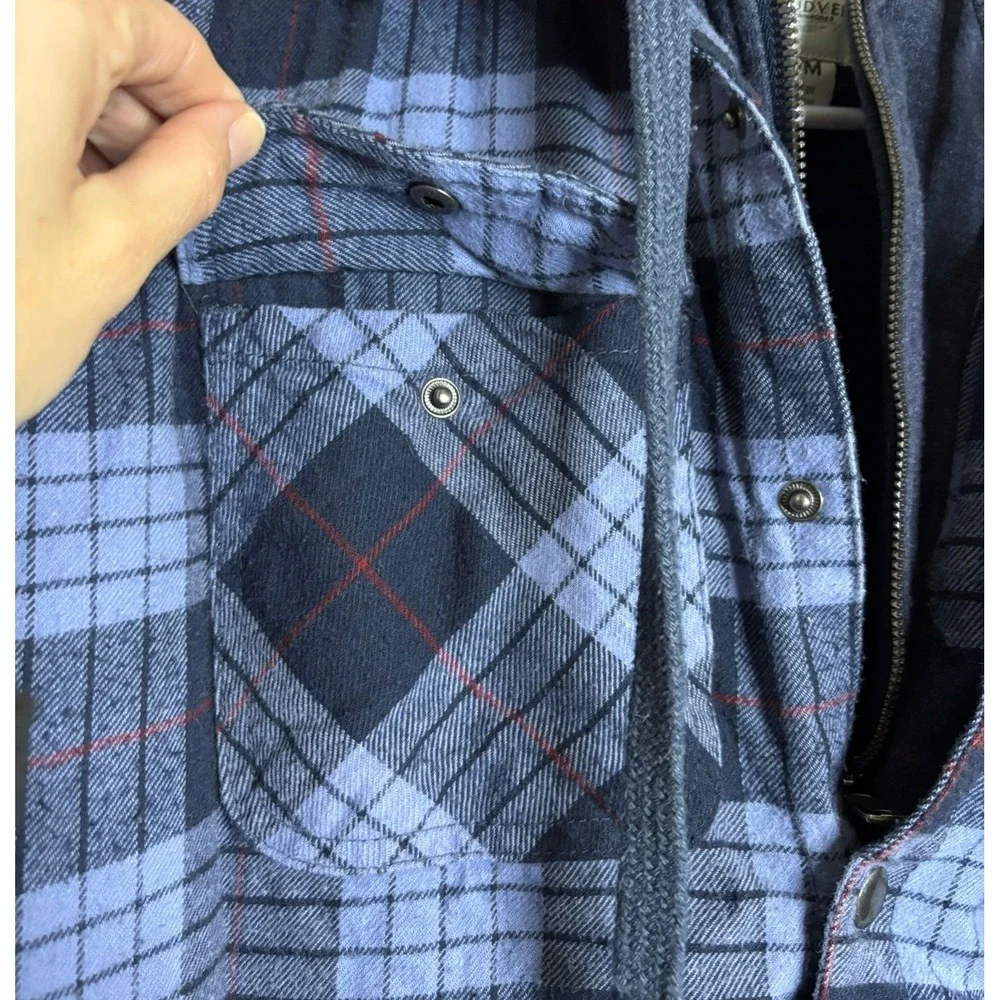 Cloudveil Mens Blue Plaid Sherpa‎ Lined Hooded Flannel Shirt Jacket Medium
